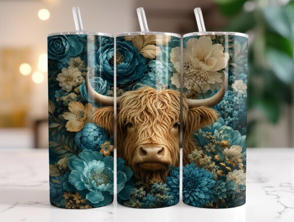 Blue Floral Highland Cow Tumbler Wrap: A Designer's Take
