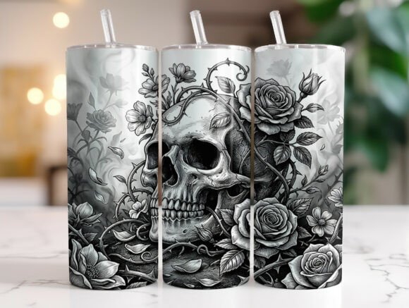 Review: Black and White Floral Skull Tumbler PNG for Embroidery