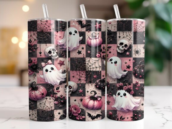 Review: Checkered Spooky Season Ghost Tumbler Design