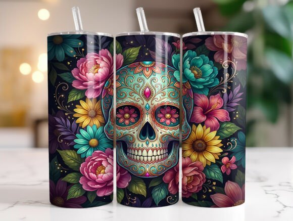 Review: Colorful Floral Skull 20oz Tumbler Wrap Design