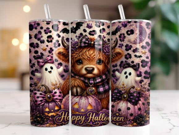 Review: Halloween Highland Cow Ghost Tumbler PNG for Crafters